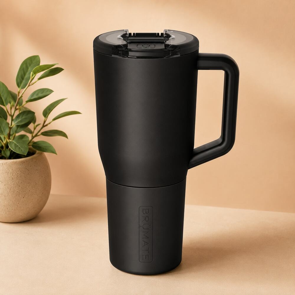 NWT BrüMate Müv 35OZ 100% Leak Proof Insulated Coffee Mug with Handle &Lid Black